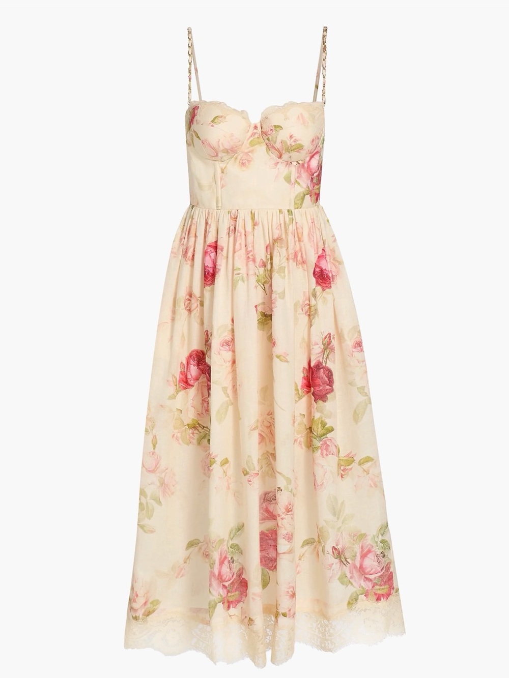 Zimmermann Roselight Corset Midi Dress Cream Rose Floral Size 1 NWT